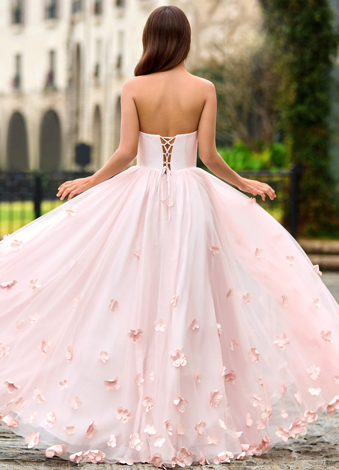 Calliope Blushing Pink Flower Blossom Prom Dress