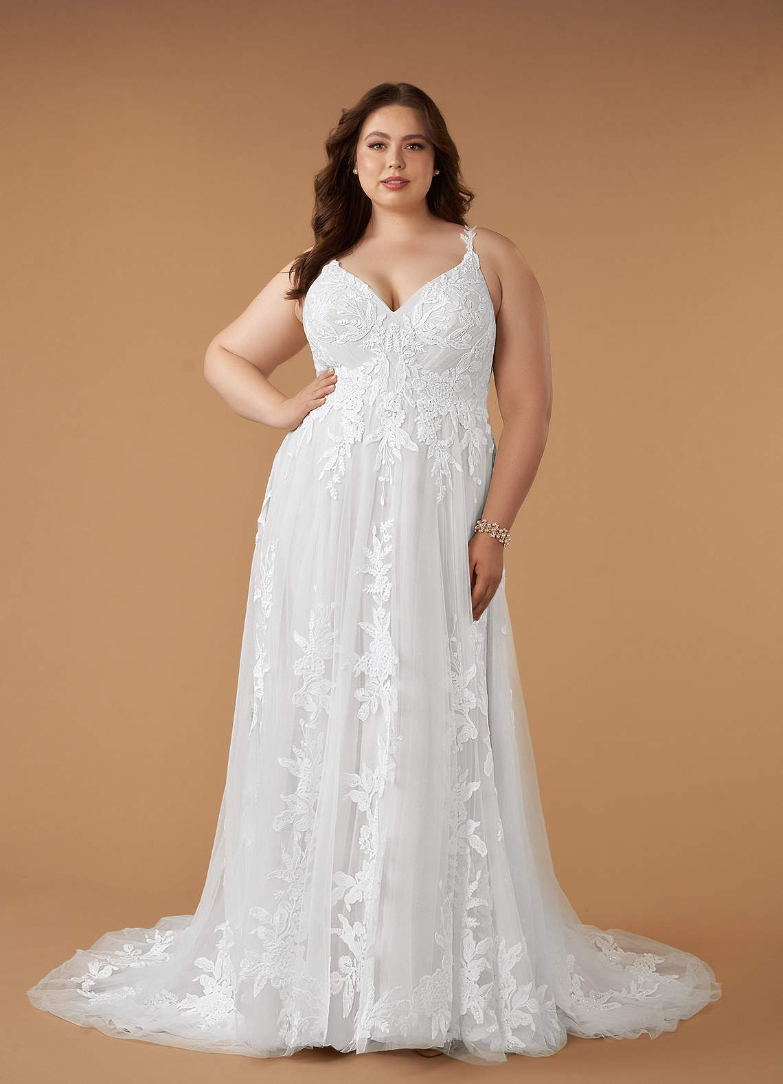 Diamond White A-Line V-Neck Sequins Tulle Dress