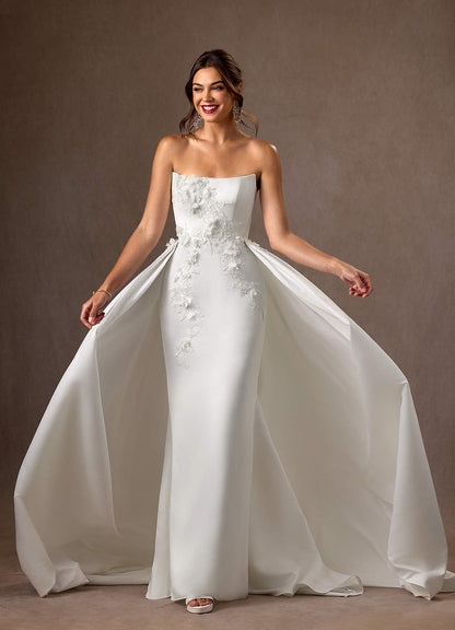 Diamond White Mermaid Strapless Matte Satin Dress