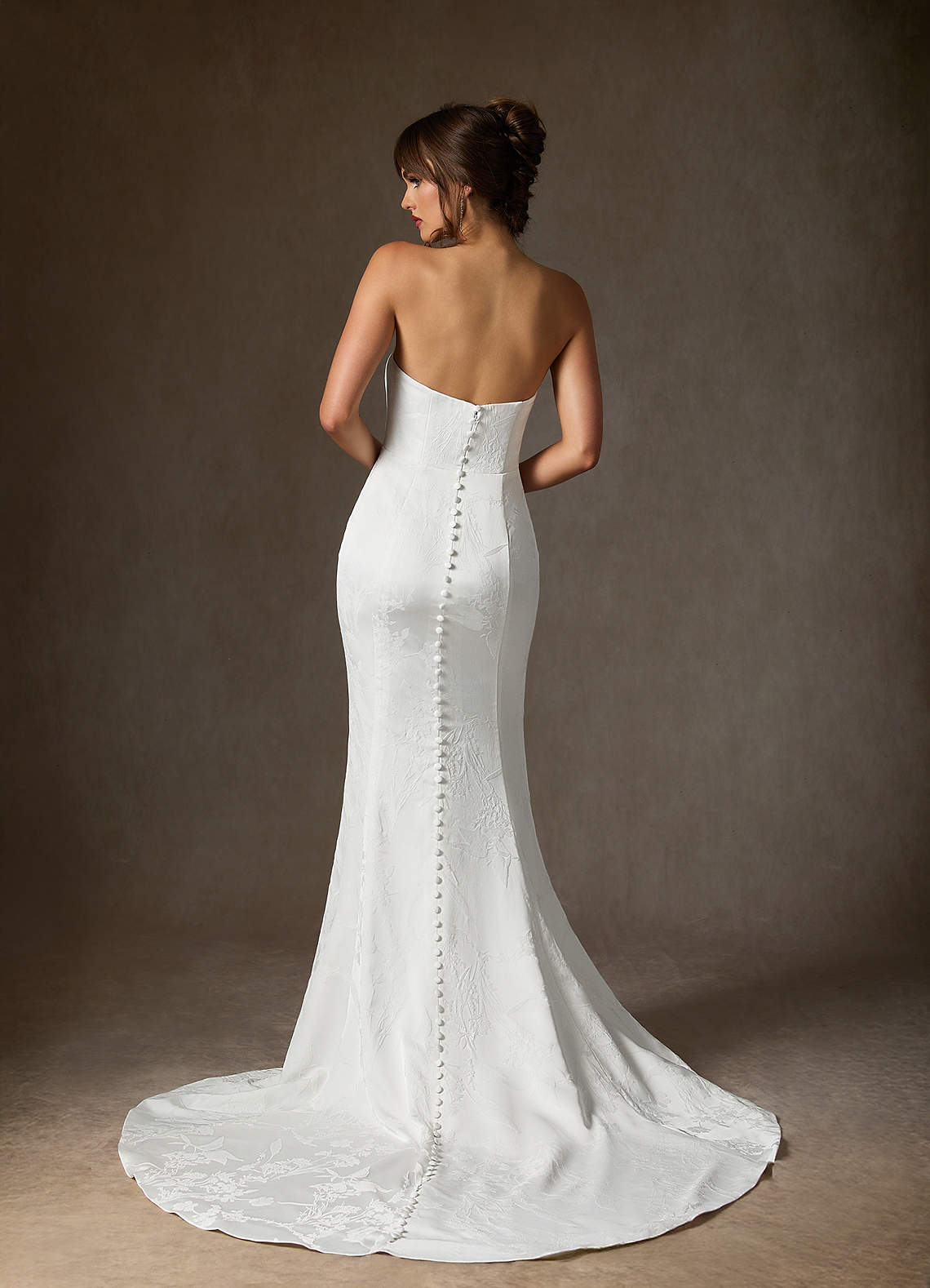 Diamond White Mermaid Strapless Floral Jacquard Dress