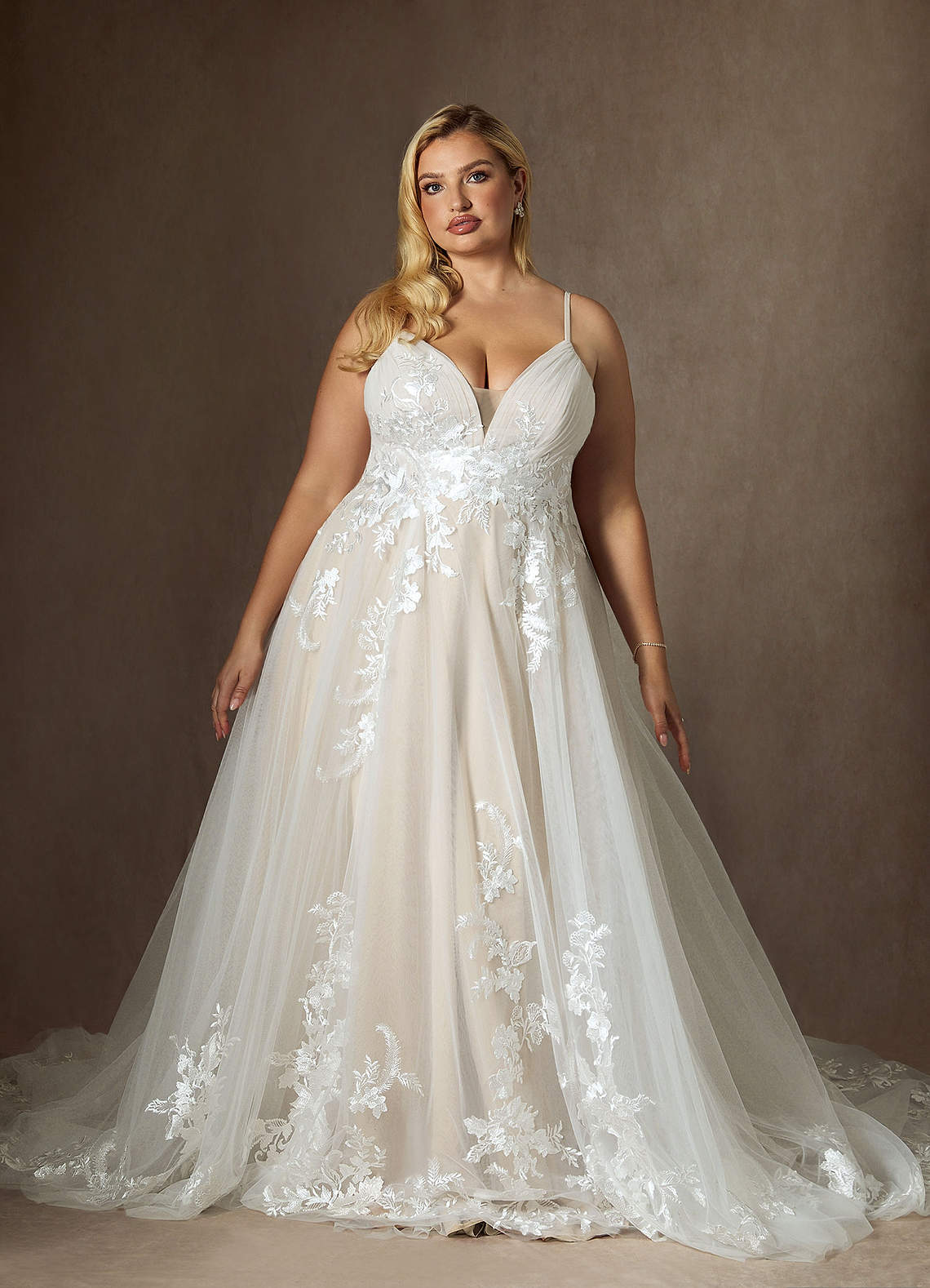 Diamond White Champagne A-Line V-Neck Sequins Tulle Dress