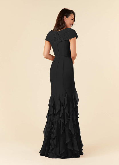 Black Mermaid Ruched Chiffon Dress