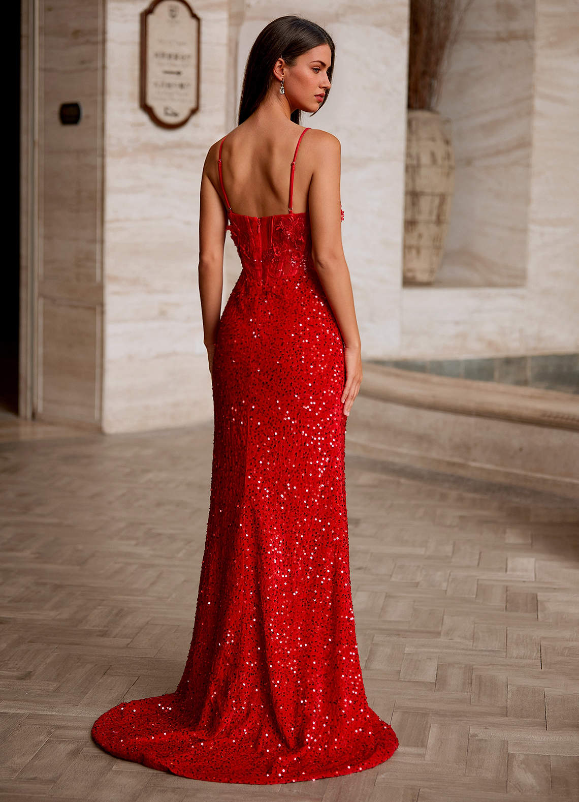 Velvetine Red Applique Sequin Prom Dress  Dress