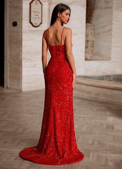 Velvetine Red Applique Sequin Prom Dress  Dress
