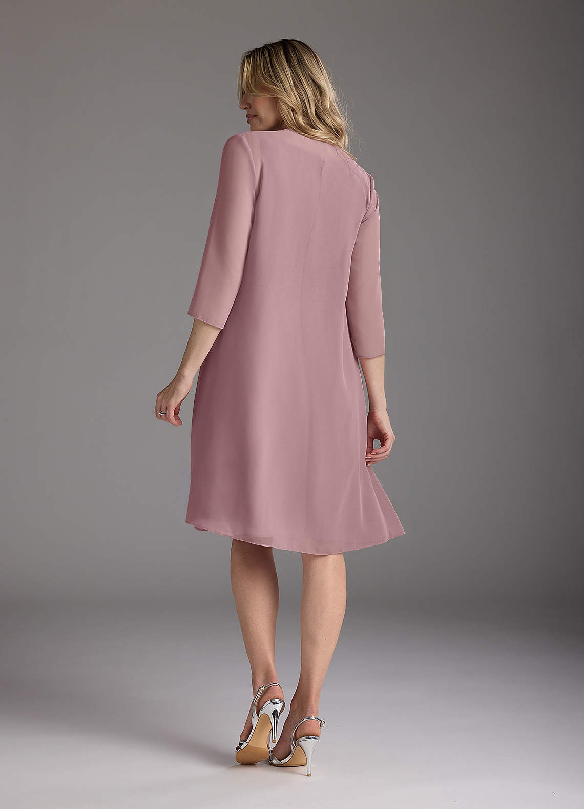 Dusty Rose A-Line Scoop Pleated Chiffon Dress