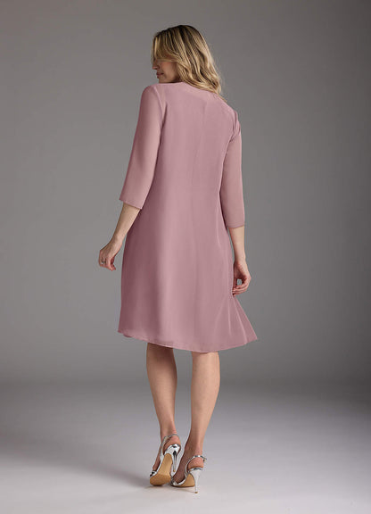 Dusty Rose A-Line Scoop Pleated Chiffon Dress