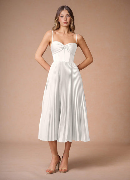 L¨¦na White Pleated Midi Dress  Dress