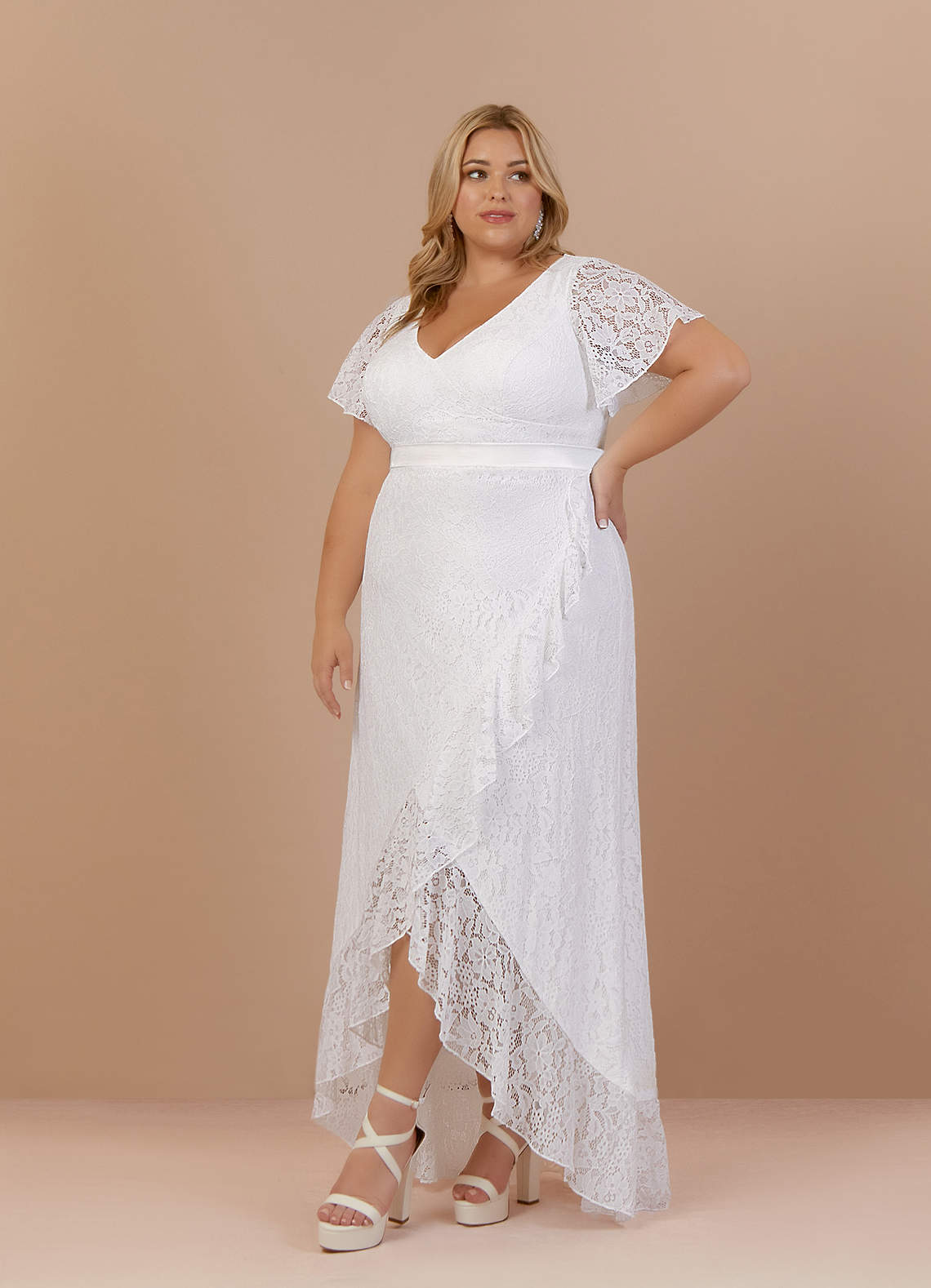 Diamond White A-Line V-Neck Lace Dress