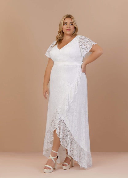 Diamond White A-Line V-Neck Lace Dress