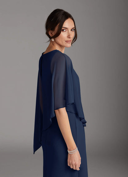 Dark Navy Sheath Sequins Chiffon Dress