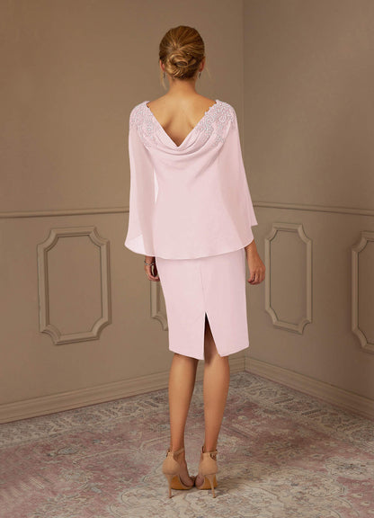 Blushing Pink Sheath Lace Chiffon Dress
