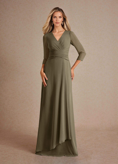 Willow Green A-Line Pleated Chiffon Dress