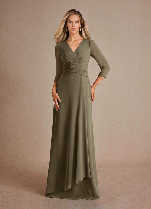Willow Green A-Line Pleated Chiffon Dress