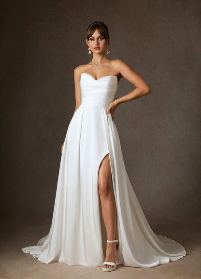 Diamond White A-Line Sequins Crepe Back Satin Dress