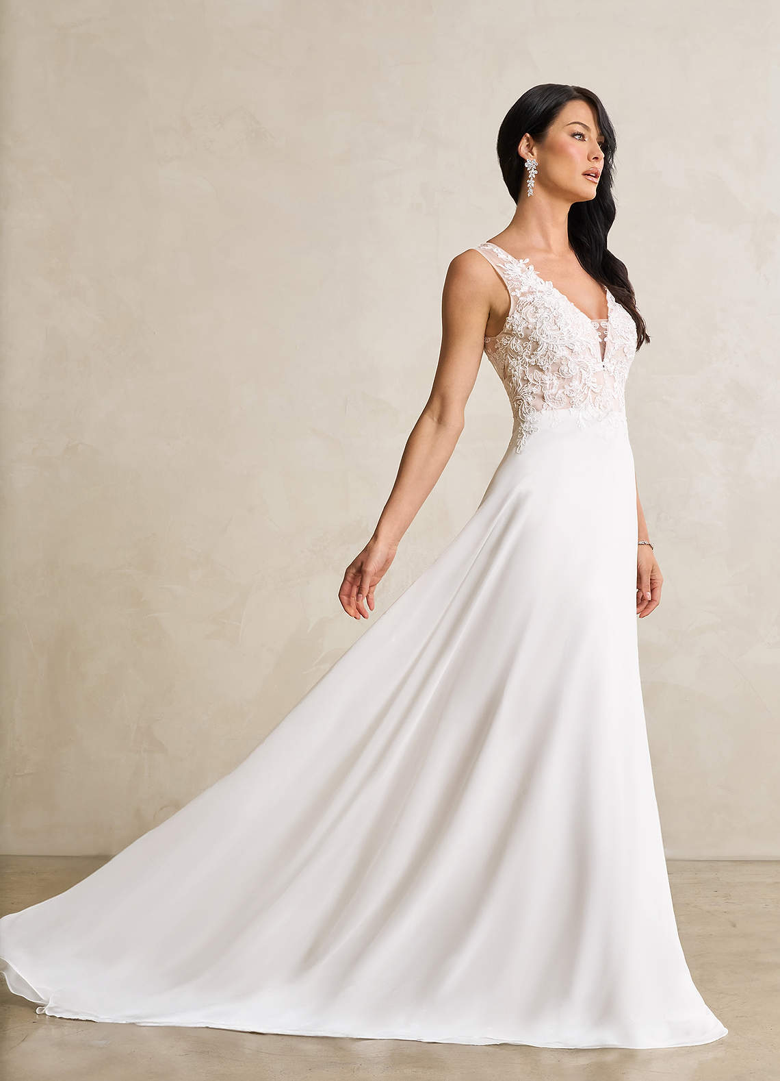 Diamond White Nude A-Line Sequins Chiffon Dress