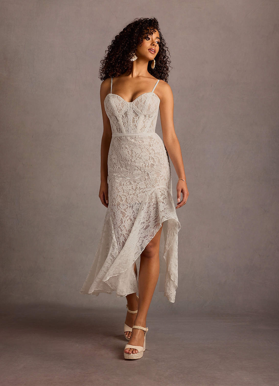 Kaira White Lace Corset Midi Dress  Dress