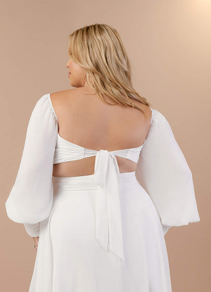 Diamond White A-Line V-Neck Pleated Chiffon Dress
