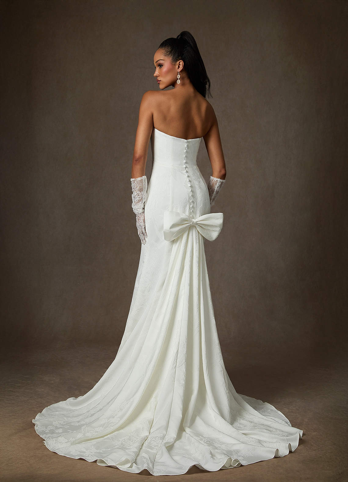 Diamond White Sheath Strapless Floral Jacquard Dress