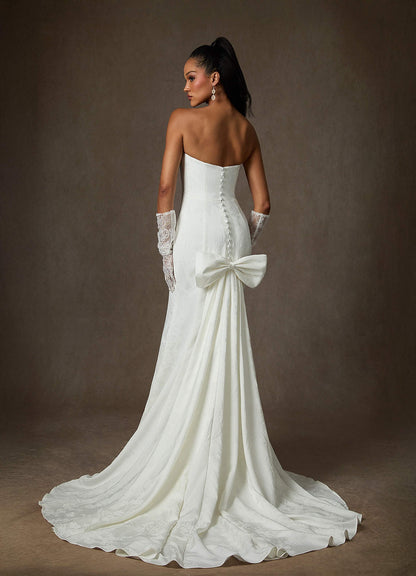 Diamond White Sheath Strapless Floral Jacquard Dress