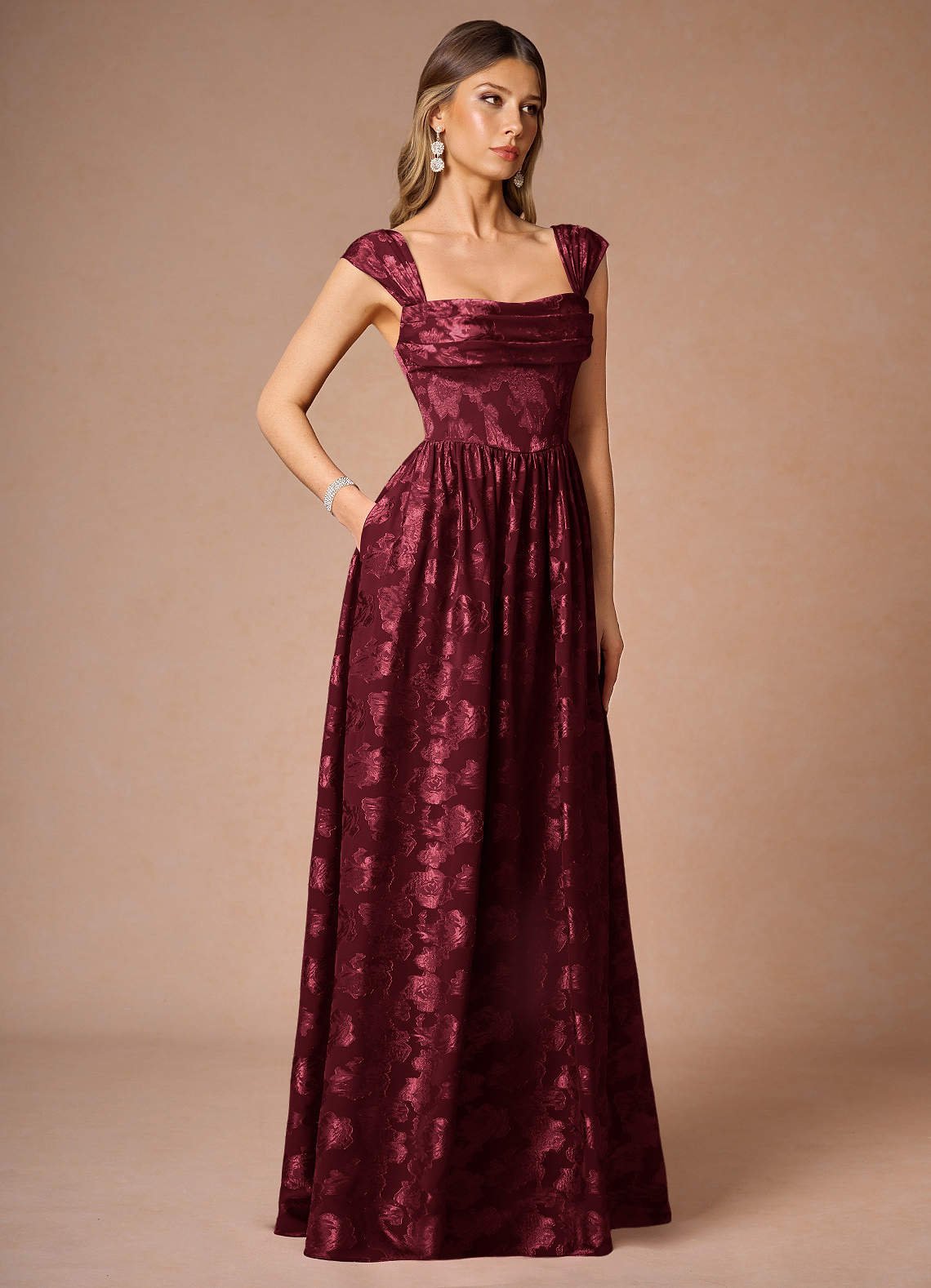 Hazel Wine Pleated Maxi Dress  Dress