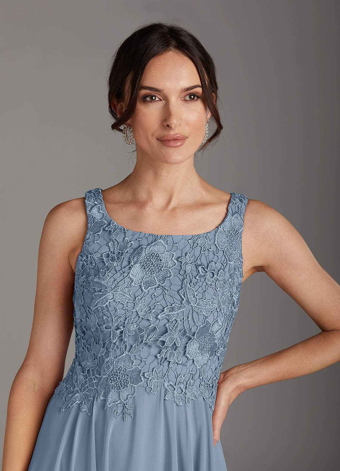 Dusty Blue A-Line Scoop lace Chiffon Dress