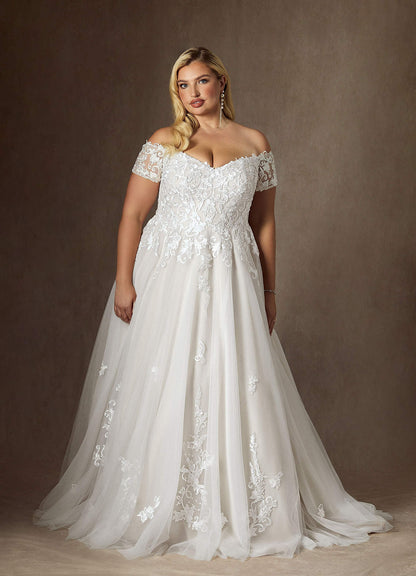 Diamond White Ball-Gown Off the Shoulder Tulle Dress