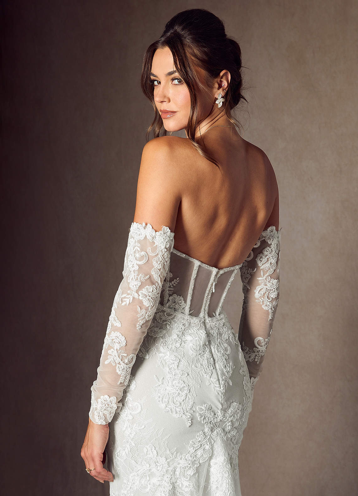 Diamond White Mermaid Strapless Lace Dress
