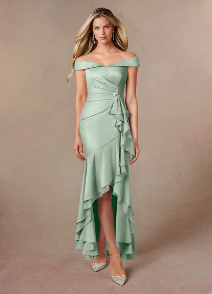 Agave Mermaid Off the Shoulder Stretch Satin Dress