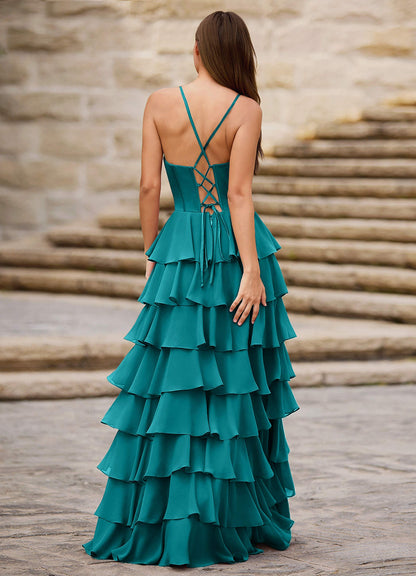 Rhythm Peacock Ruffled A-Line Prom Dress