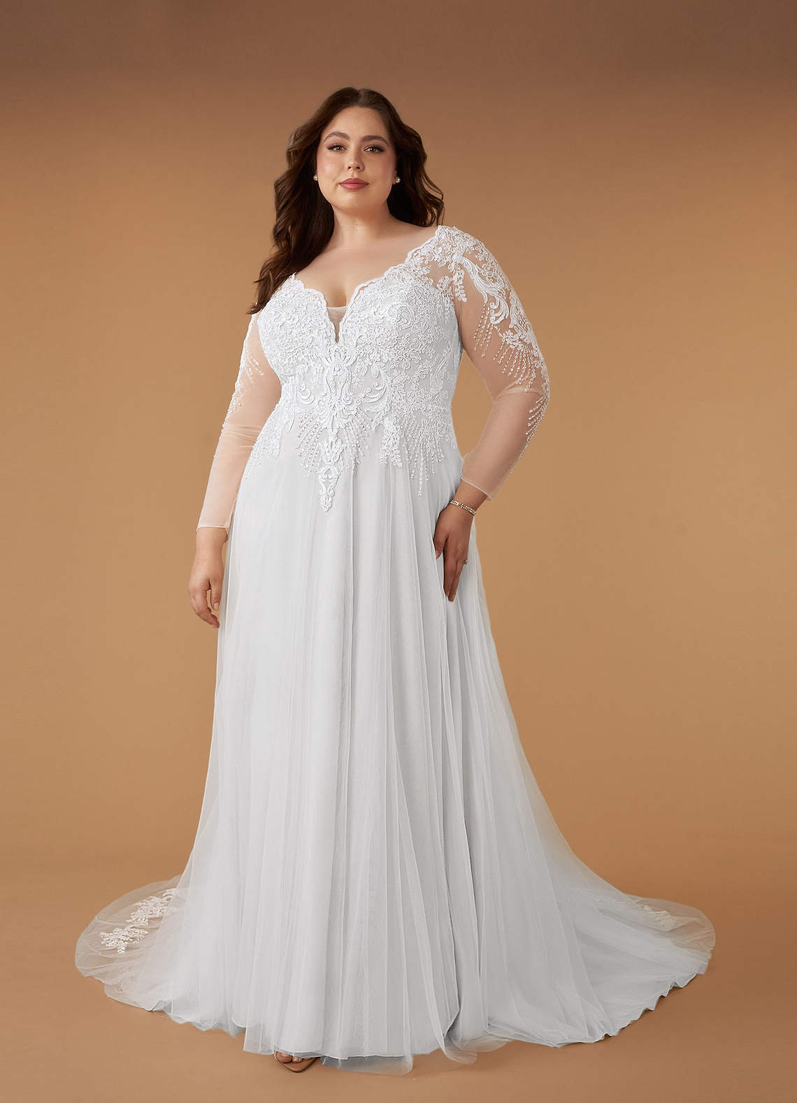 Diamond White A-Line V-Neck Sequins Tulle Dress