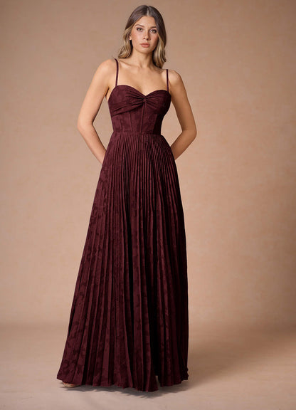 Akiko Wine Pleated Maxi Dress  Dress