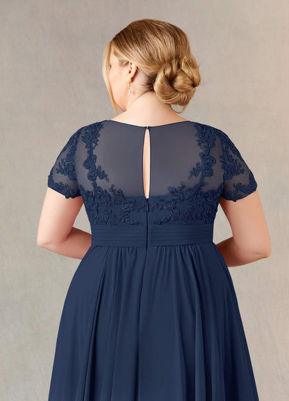 Dark Navy A-Line Lace Chiffon Dress