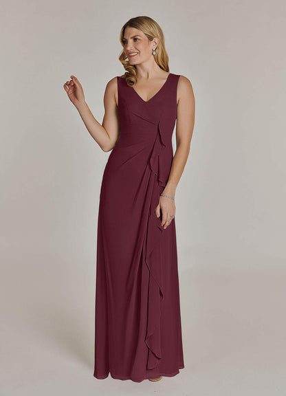 Cabernet A-Line V-Neck Pleated Chiffon Dress