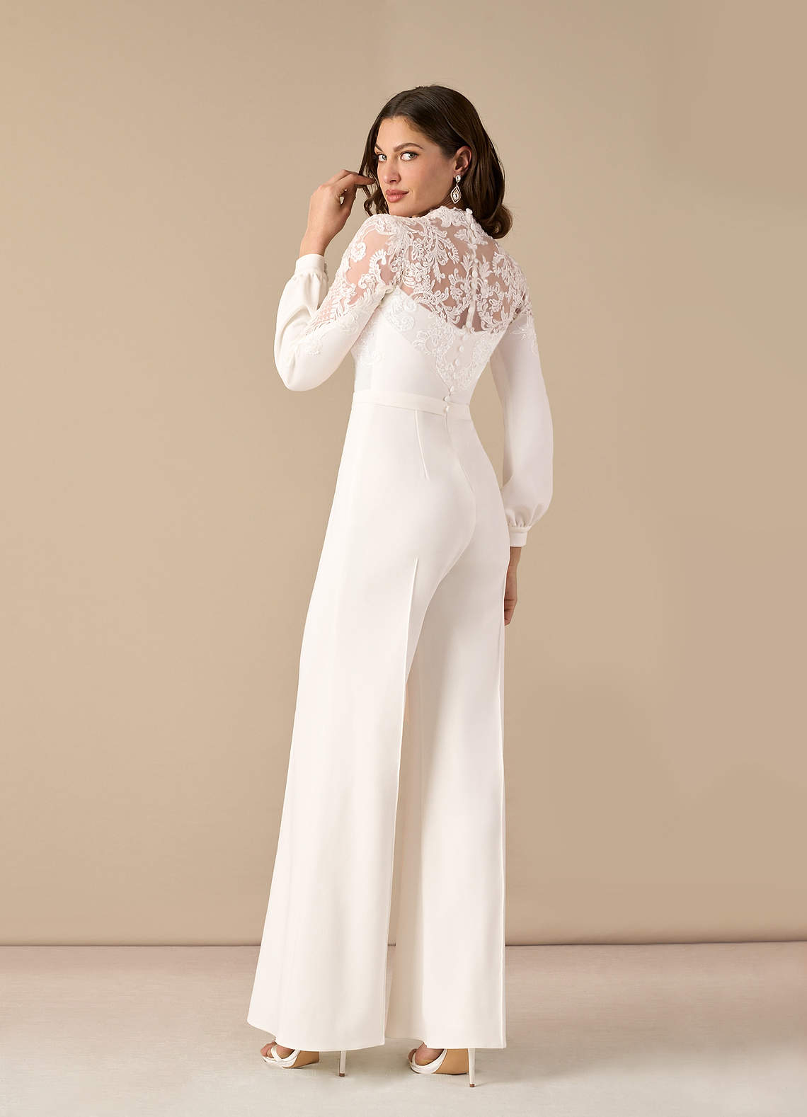 Diamond White Pant Styles High Neck Sequins Stretch Crepe Dress