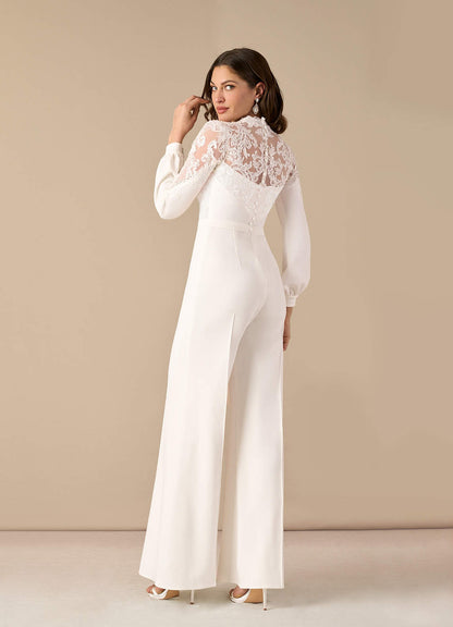 Diamond White Pant Styles High Neck Sequins Stretch Crepe Dress