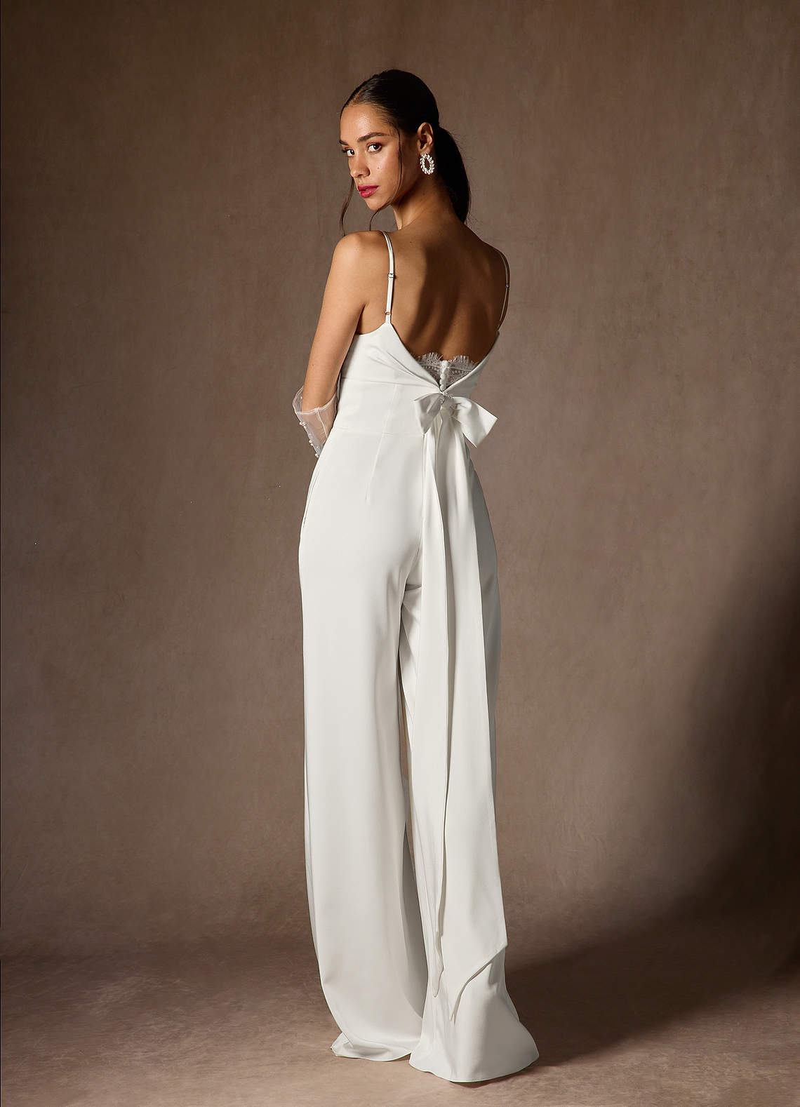 Diamond White Pant Styles V-Neck Pleated Crepe Back Satin Dress