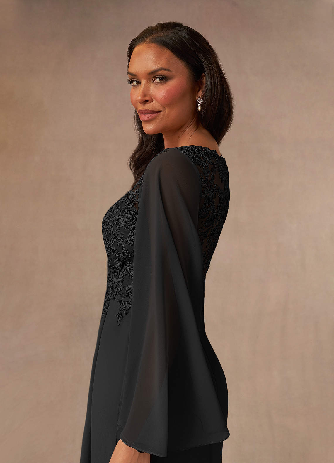 Black Mermaid V-Neck Lace Chiffon Dress