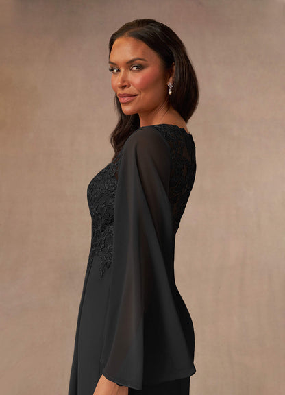 Black Mermaid V-Neck Lace Chiffon Dress