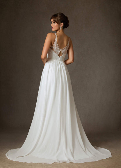 Diamond White A-Line Sequins Chiffon Dress