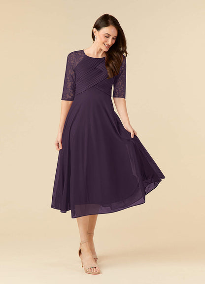 Plum A-Line Lace Dress
