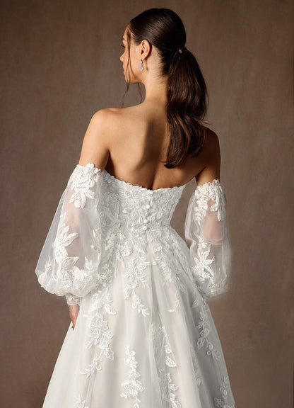 Diamond White Ball-Gown Strapless Lace Dress