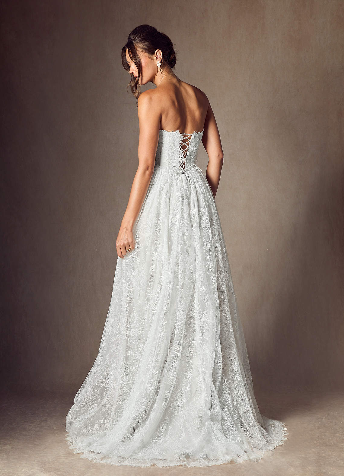Diamond White A-Line Strapless Lace Dress