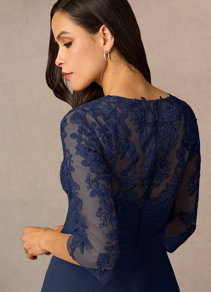 Dark Navy Sheath Lace Dress