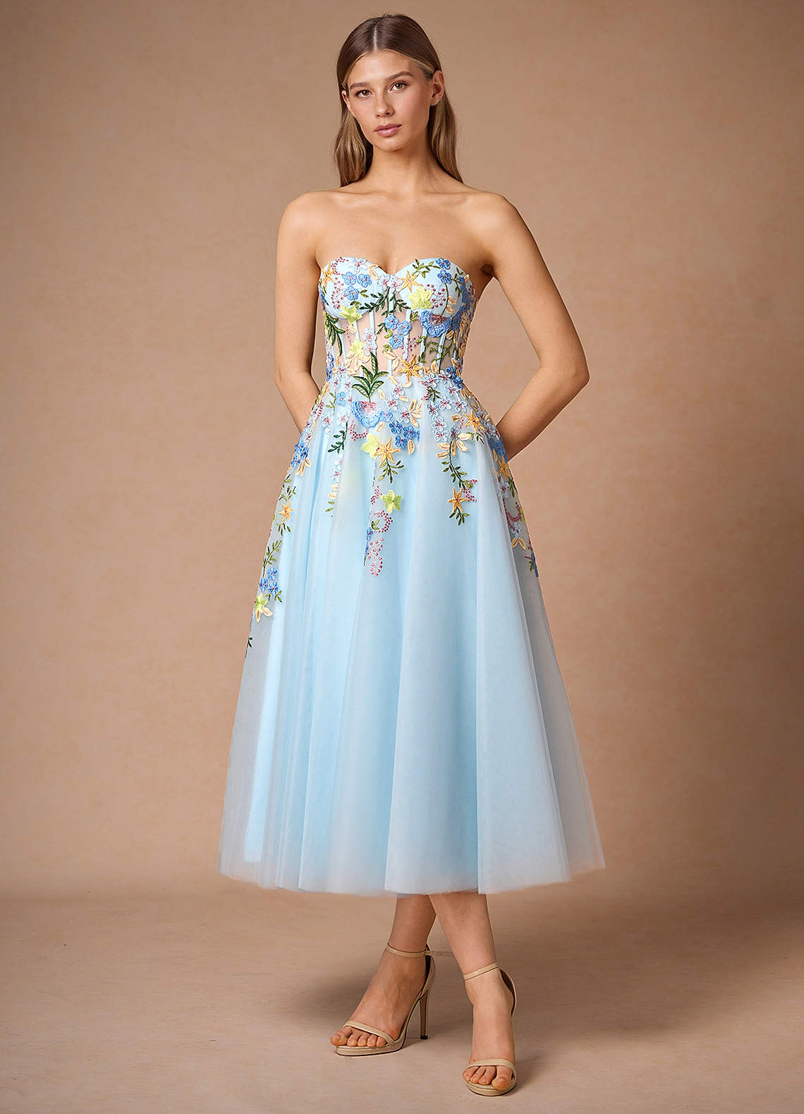 Iverine Sky Blue Multi Midi Dress  Dress