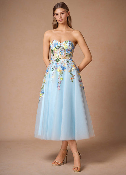 Iverine Sky Blue Multi Midi Dress  Dress