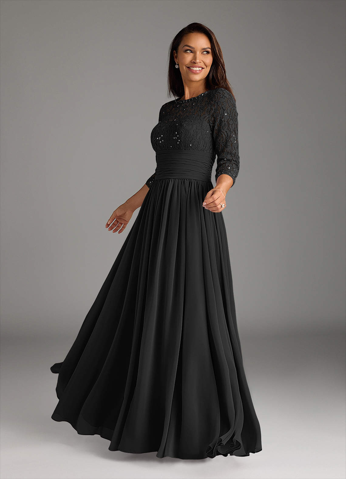 Black A-Line Lace Chiffon Dress