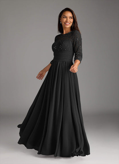 Black A-Line Lace Chiffon Dress