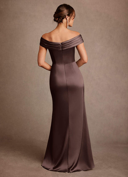 Ganache Sheath Pleated Stretch Satin Dress