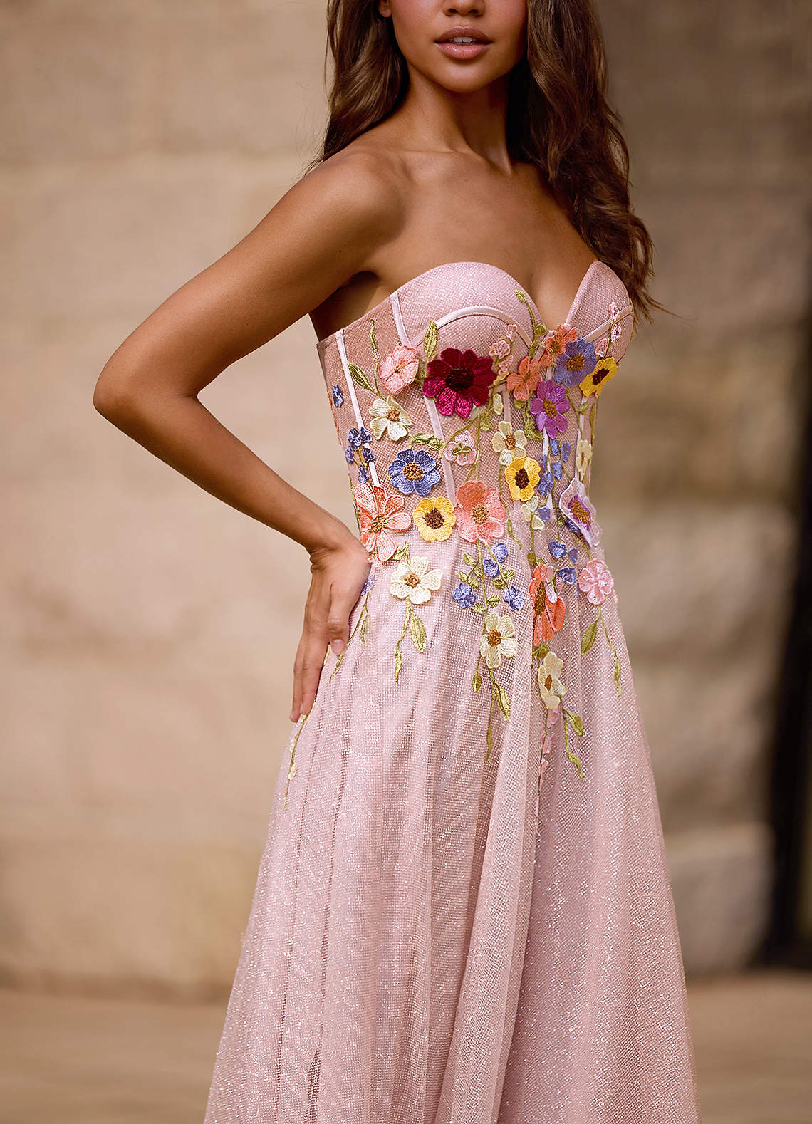 Broderie Dusty Pink Off-The-Shoulder Prom Dress  Dress