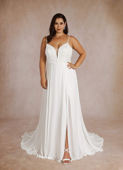 Diamond White A-Line Sequins Chiffon Dress